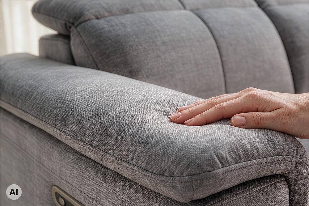 3-Sitzer Sofa IMPERIA 255cm grau Vogue Seiden Samtstoff elektrische Fußstütze