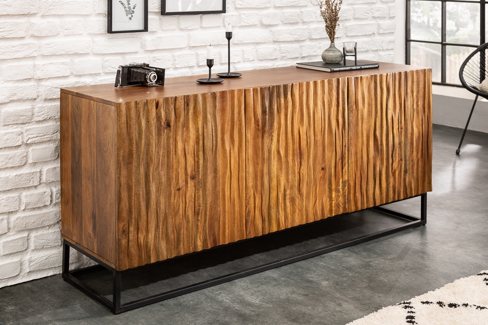 Massives Sideboard AMAZONAS 160cm Mangoholz natürliches Front Design