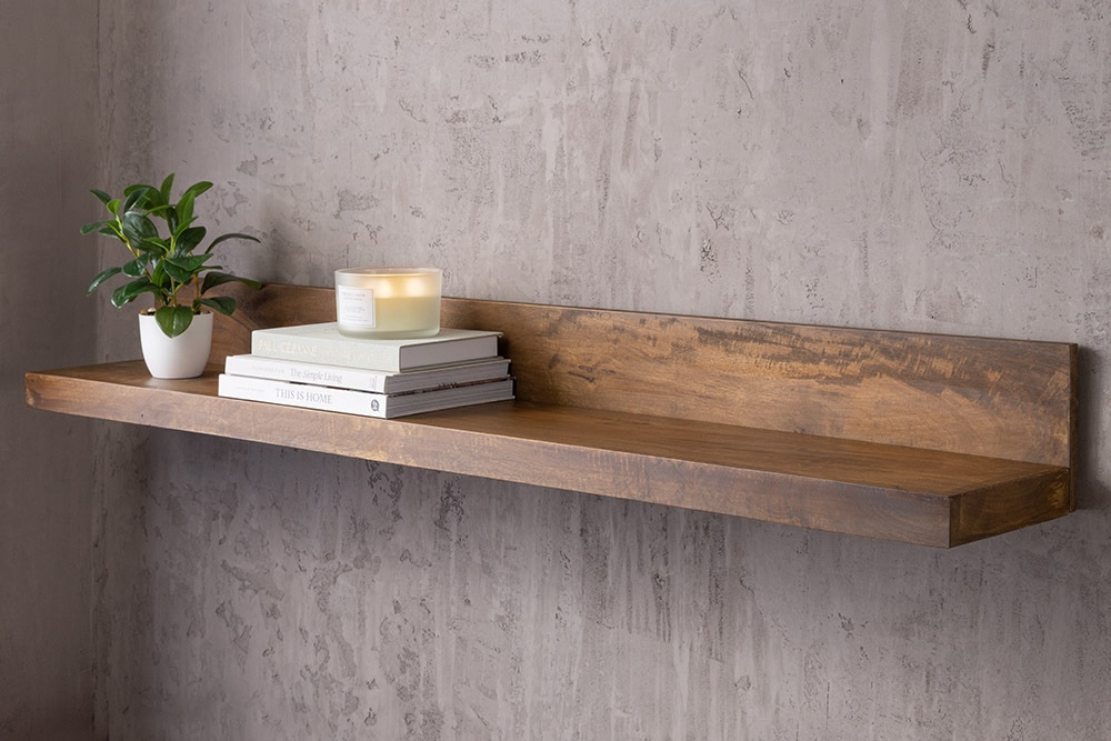 Massives Wandregal MAKASSAR 110cm braun Mangoholz honey finish handmade