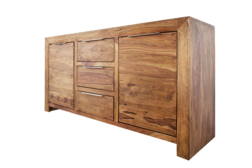 Massivholz Sideboard PURE 135cm braun Sheesham stone finish Kommode mit Schubladen