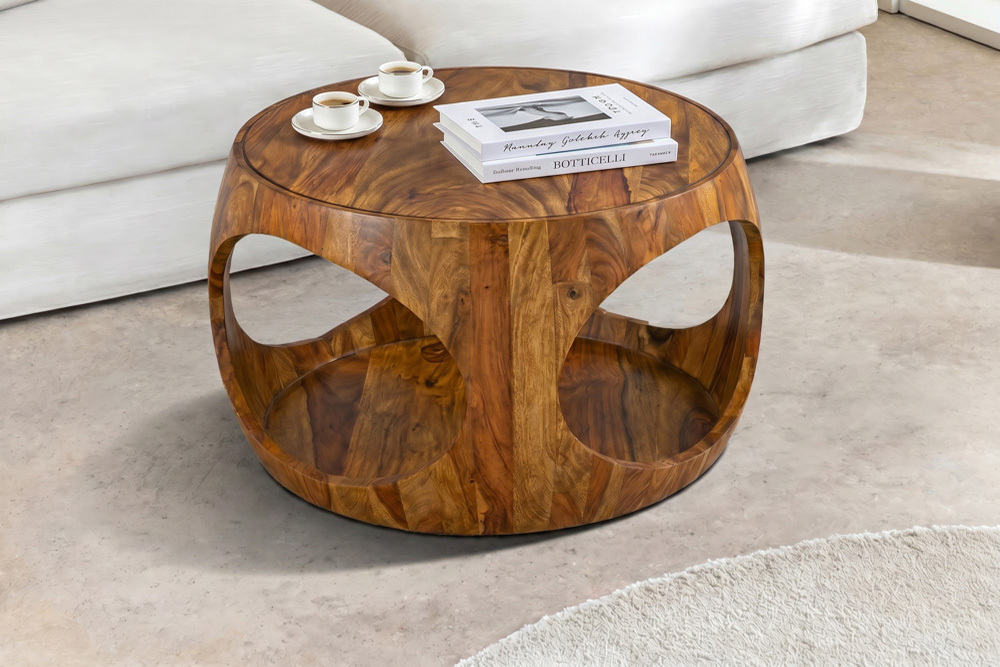 Runder Couchtisch ORGANIC LOOP 60cm braun stone finish Sheeshamholz » Jetzt kaufen
