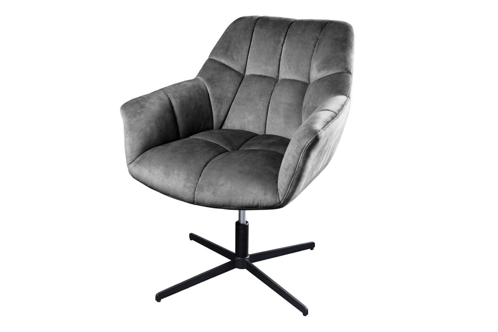 Drehbarer Sessel PAPILLON grau Samt schwarz Metall höhenverstellbar mit Armlehne