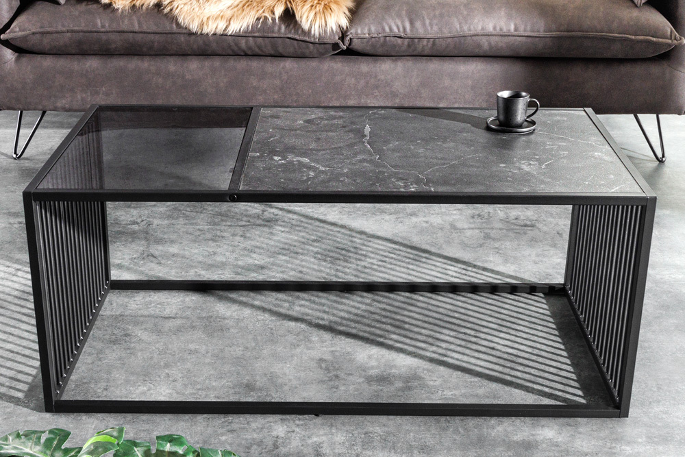 Design Couchtisch ARCHITECTURE 100cm graphit Rauchglas Metall