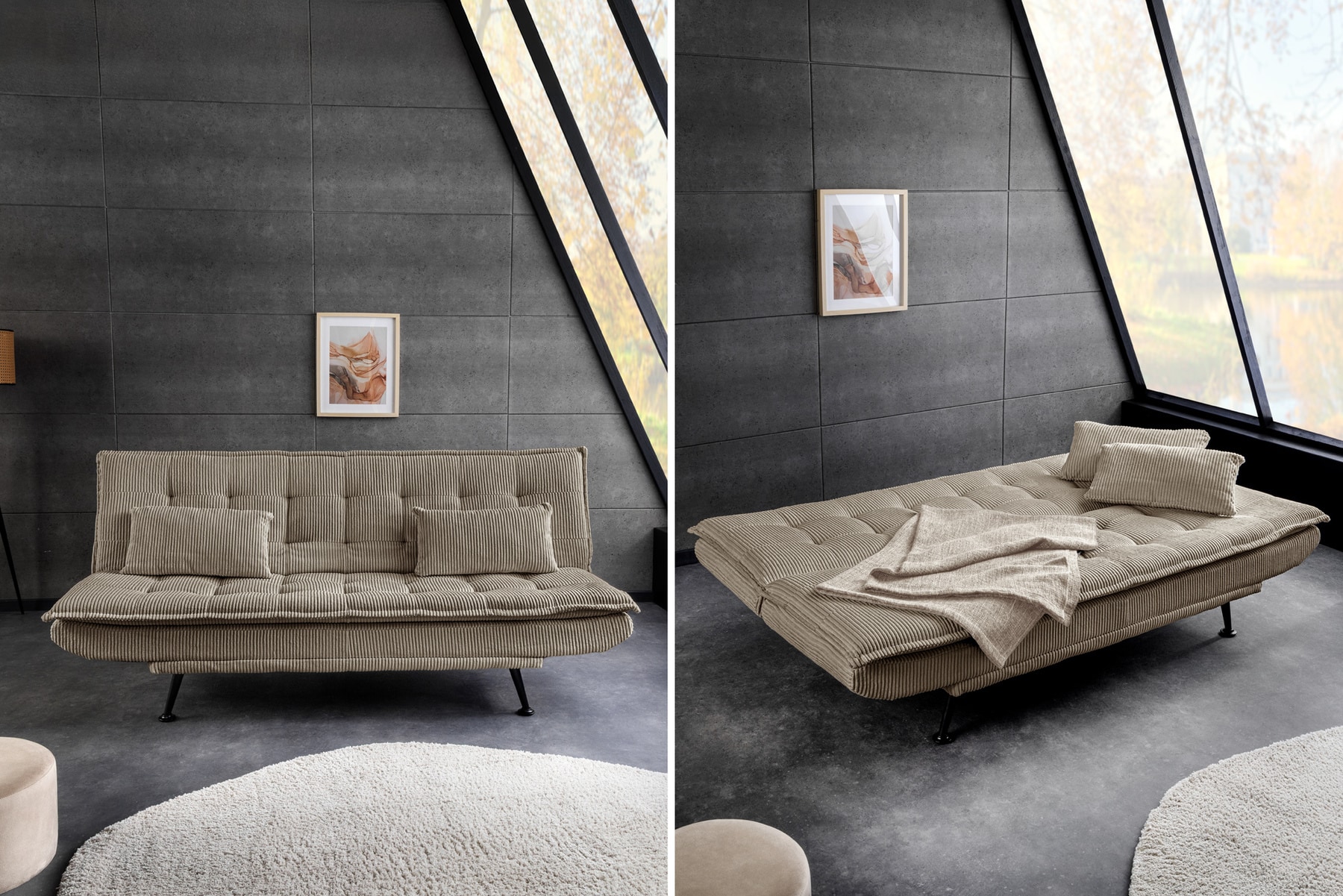 Modernes Schlafsofa JAZZ 190cm greige Cord 3-Sitzer Couch