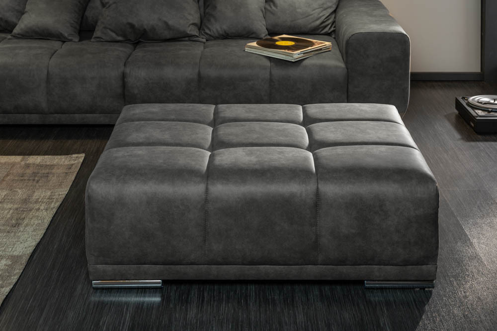 Extravaganter Hocker ELEGANCIA 110cm grau mit Ziersteppung