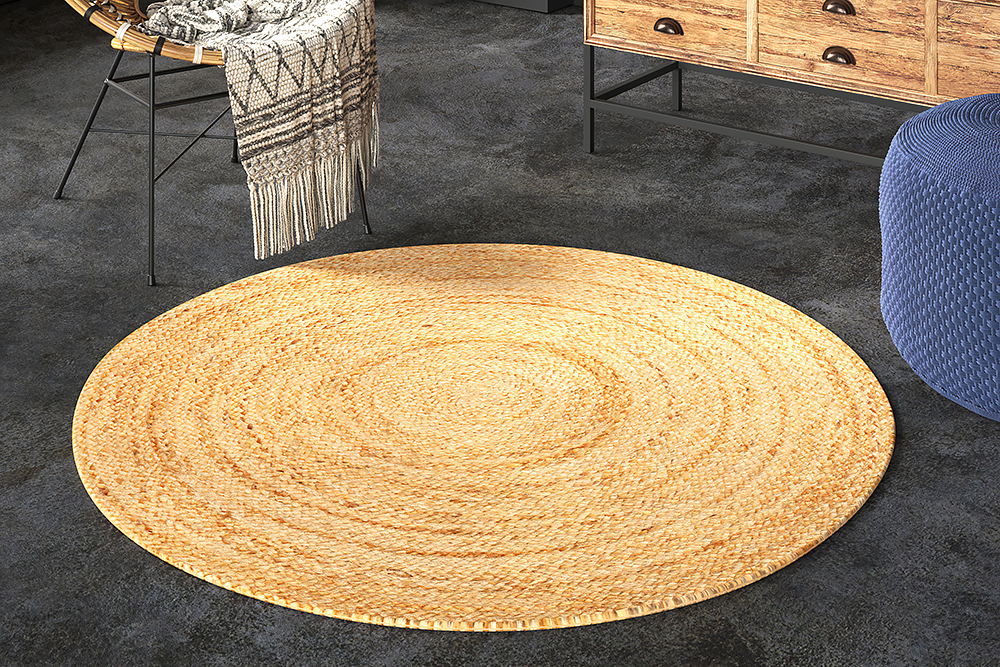 Runder Teppich PURE NATURE 150cm Jute handgewebt Flachgewebe