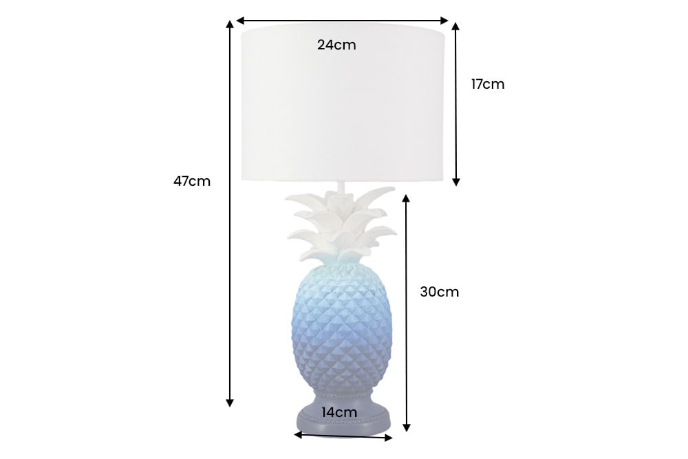 Handgefertigte Tischlampe PINEAPPLE 50cm blau weiß Ananas-Design mit Stoffschirm
