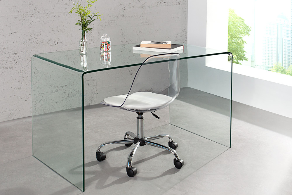 Extravaganter Glas Schreibtisch FANTOME 120cm transparent Esstisch Ganzglastisch