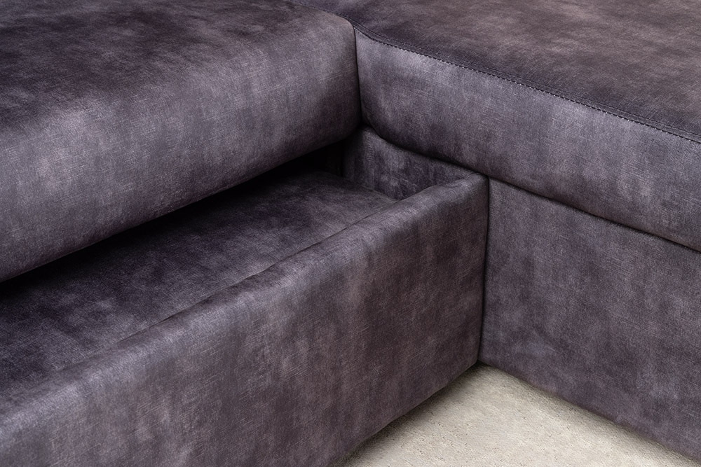 Ecksofa mit Schlaffunktion APARTMENT beidseitig aufbaubar grau Samt inkl. Stauraum