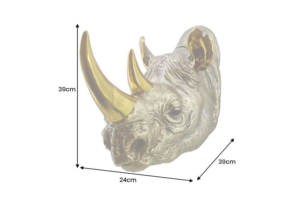 Deko-Wandfigur RHINO 40cm gold handmade Nashorn-Skulptur