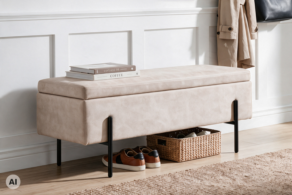 Truhenbank LOFT 100cm champagner Samt Sitzbank mit Stauraum schwarz Metall Truhenbank LOFT 100cm champagner Samt Sitzbank mit Stauraum schwarz Metall