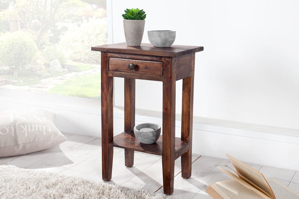 Massiver Beistelltisch HEMINGWAY 55cm coffee Mahagoniholz Shabby Chic Telefontisch
