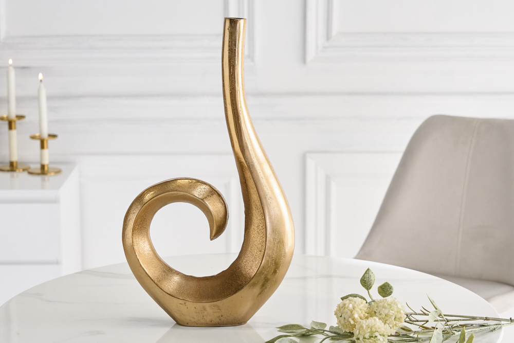 Moderne Vase WAVE 47cm gold Aluminium poliert Dekoration