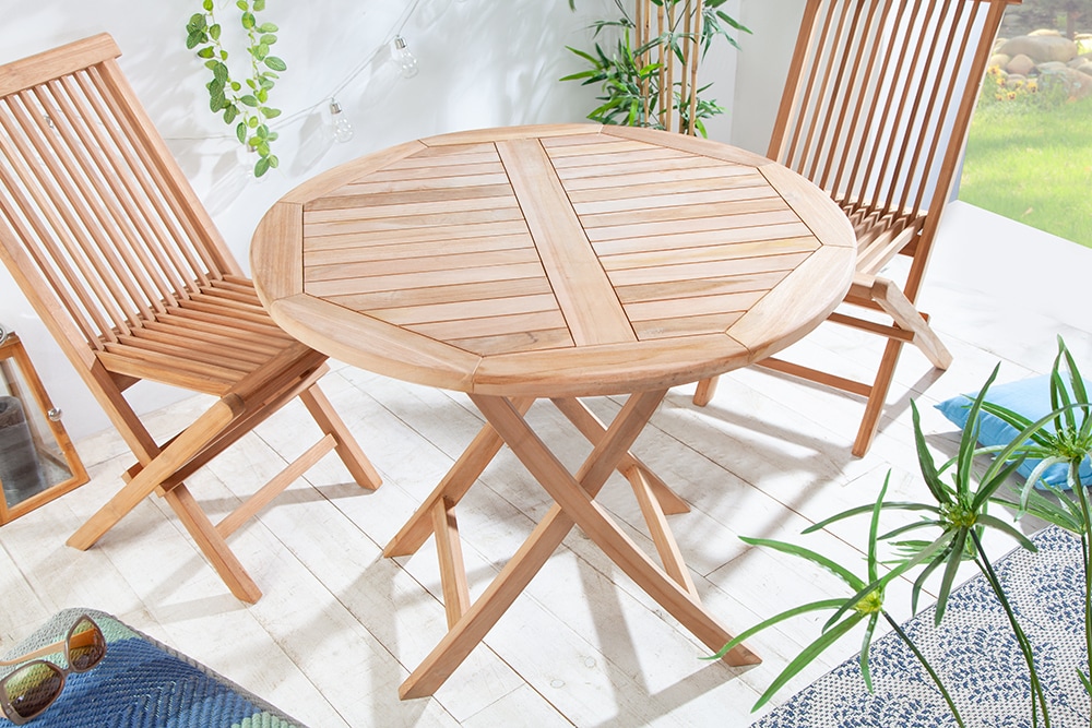 Massiver Gartentisch EMPIRE TEAK 90cm Teakholz rund klappbar Balkontisch Outdoor