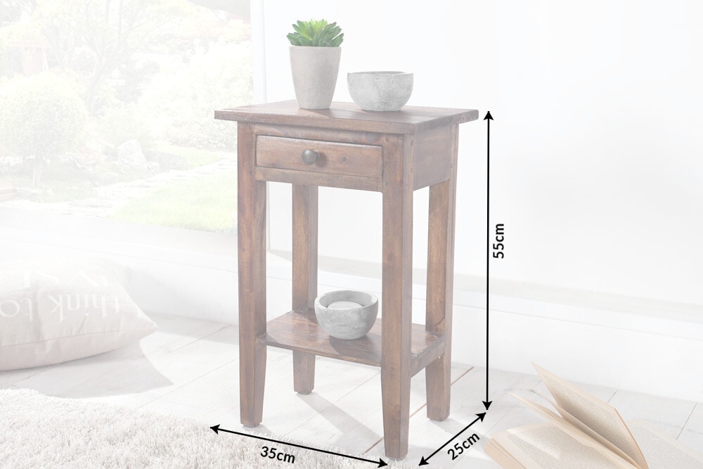 Massiver Beistelltisch HEMINGWAY 55cm coffee Mahagoniholz Shabby Chic Telefontisch