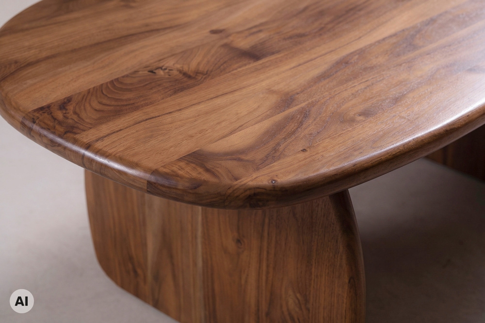 Design Couchtisch SCULPTURA 110cm braun Akazienholz organische Form