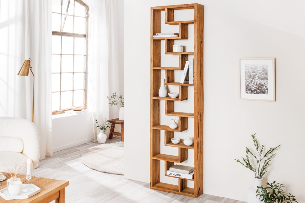 Massives Bücherregal JAVA 200cm natur recyceltes Teakholz Standregal Raumtrenner