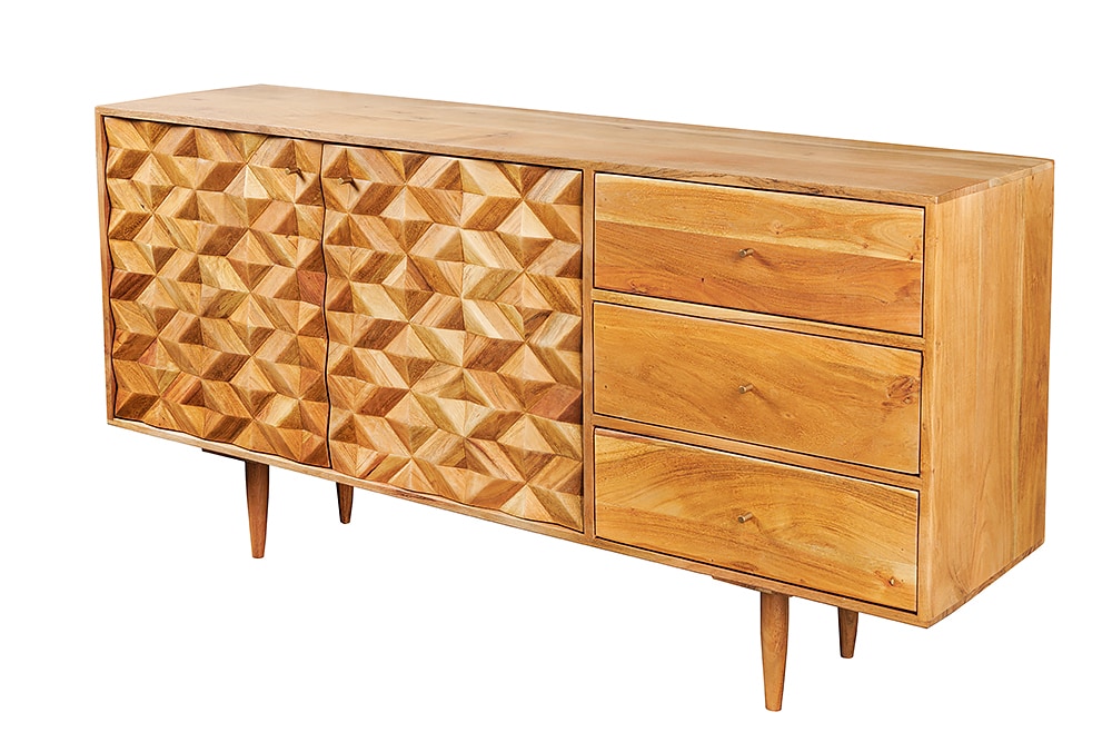 Massivholz Sideboard ALPINE 145cm Akazie honey finish Kommode mit Schubladen Retro Design