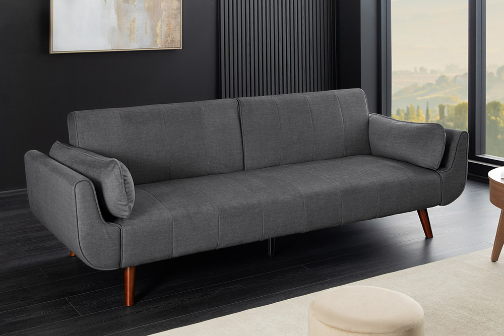Design Schlafsofa DIVANI 220cm grau Samt 3-Sitzer mit Bettfunktion Walnuss-Füße