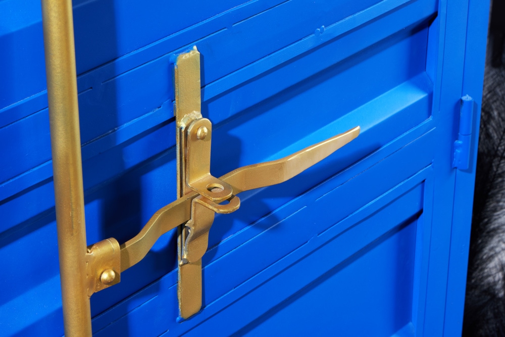 Design Aktenschrank GLOBETROTTER 180cm blau Eisen Container Upcycling Industrial