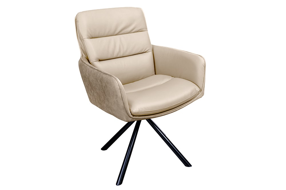 Drehbarer Stuhl BIG GEORGE beige Echtleder Microfaser mit Armlehne schwarze Metallbeine