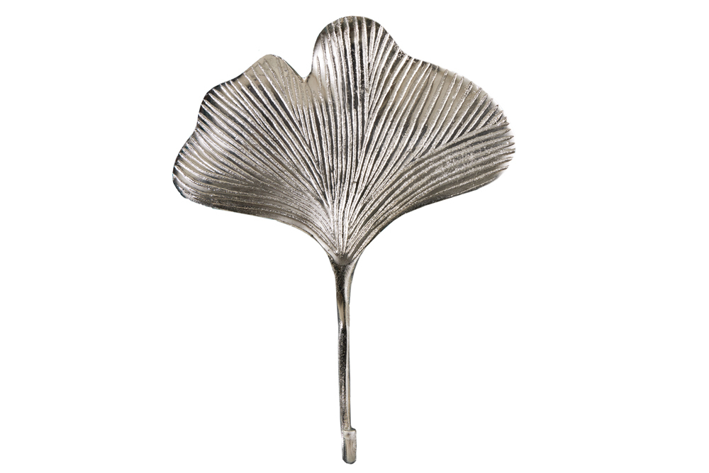 Dekoratives Kleiderhaken 3er Set GINKGO 30cm silber handmade Metall