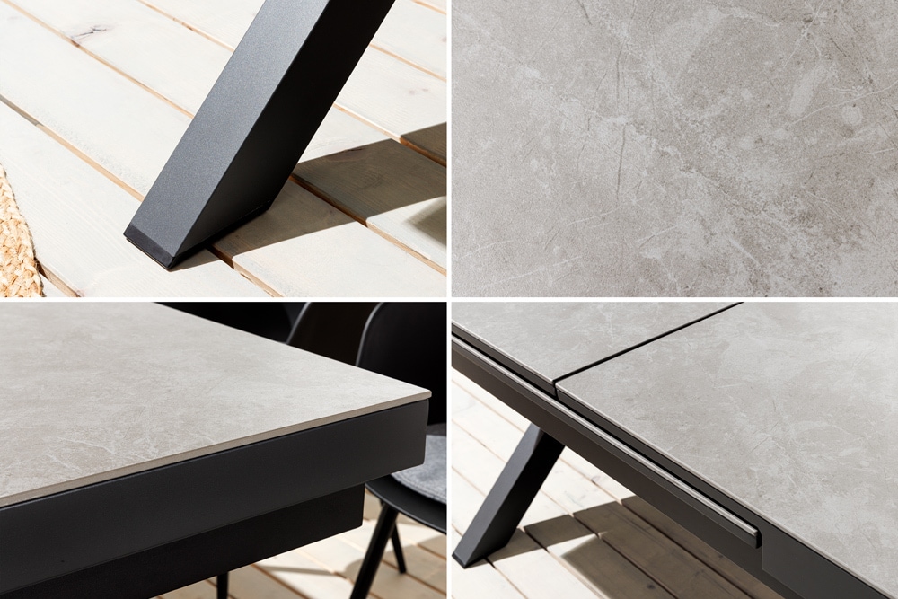 Ausziehbarer In- und Outdoor Esstisch EMPIRE 180-240cm hellgrau Keramik anthrazit