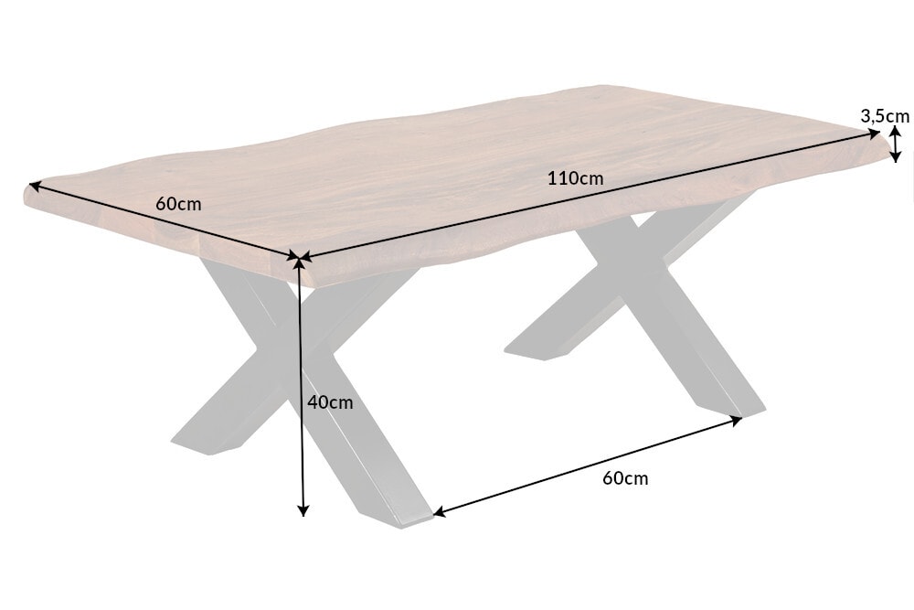 Massivholz Couchtisch MAMMUT 110cm Akazie Baumkante honey finish 3,5cm Tischplatte