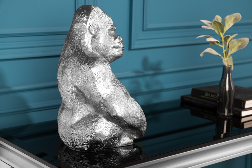 Dekorative Gorillafigur KONG 40cm silber handmade Metall Skulptur
