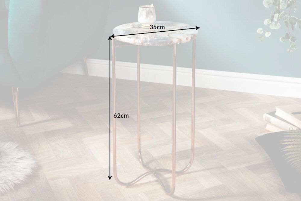 Runder Beistelltisch NOBLE I 35cm Edelstein Achat klappbar goldenes Metallgestell