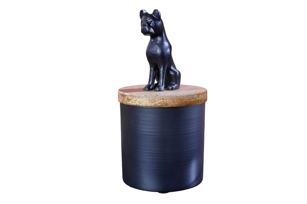 Design Dose PANTHER 20cm schwarz natur Mangoholz Panther-Figur Metall Dekoration