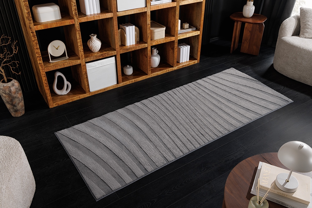 3D strukturierter Teppich WAVE 200x80cm anthrazit Kurzflor Indoor Teppichläufer