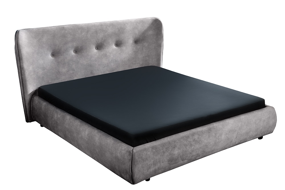 Retro Doppelbett FLORENZ 180x200cm grau Samt Polsterbett Kingsize
