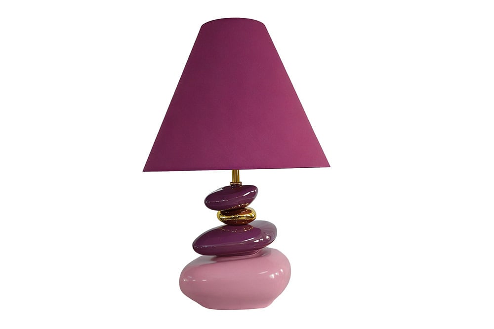 Dekorative Tischlampe STONES OF ECSTASY 60cm pink rosa gold mit Stoffschirm rund
