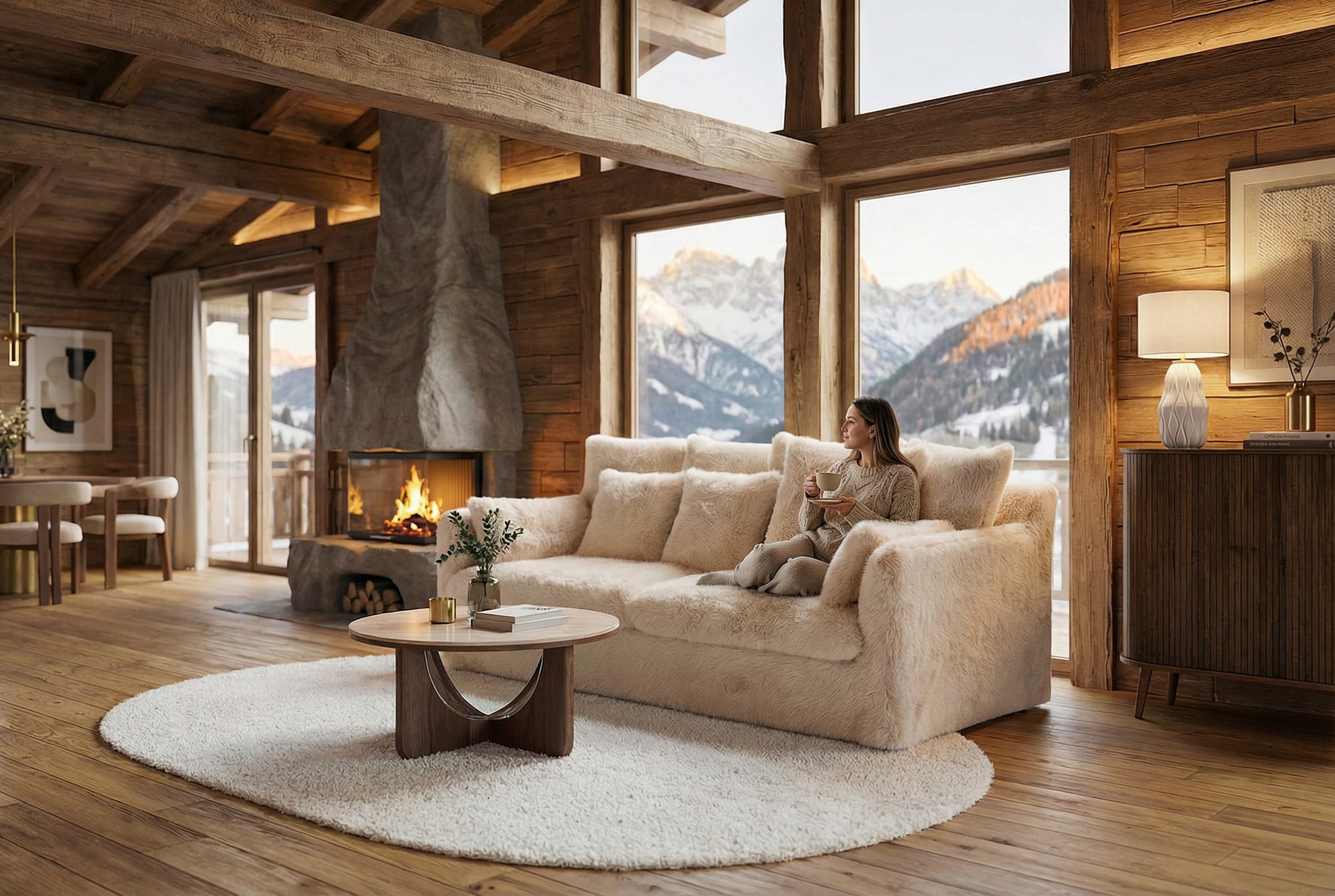 Großes 3-Sitzer Sofa YETI 200cm beige sand langfloriger Plüsch Shaggy-Stoff