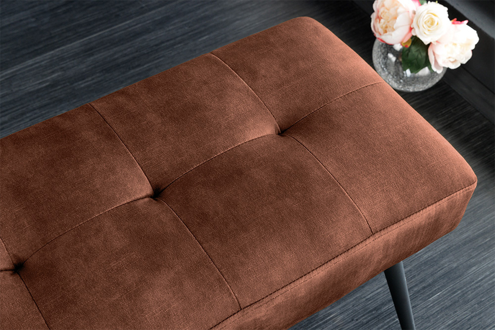 Design Sitzbank BOUTIQUE 100cm rostbraun Samt schwarze Metallbeine Polsterbank