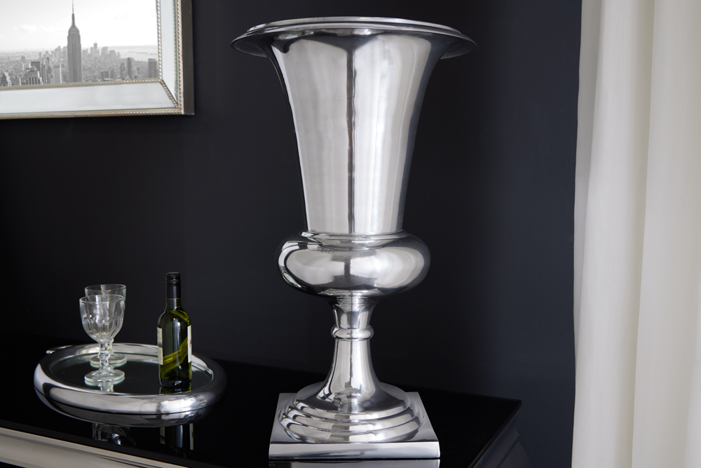 Design Vase GOAL 60cm silber Pflanzen Pokal Aluminium