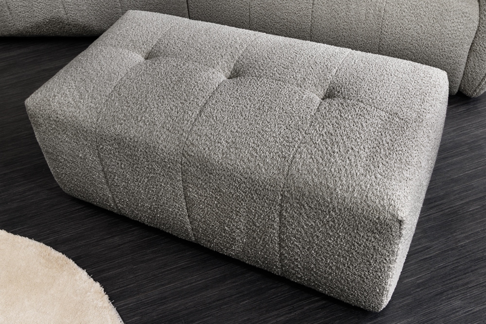 Moderner Hocker ROYAL 120cm grau Bouclé Federkern Sitzhocker Fußhocker