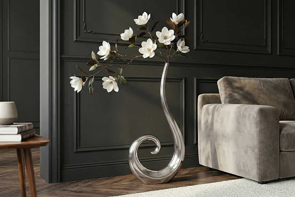 Moderne Vase WAVE XL 106cm silber Aluminium poliert Dekoration