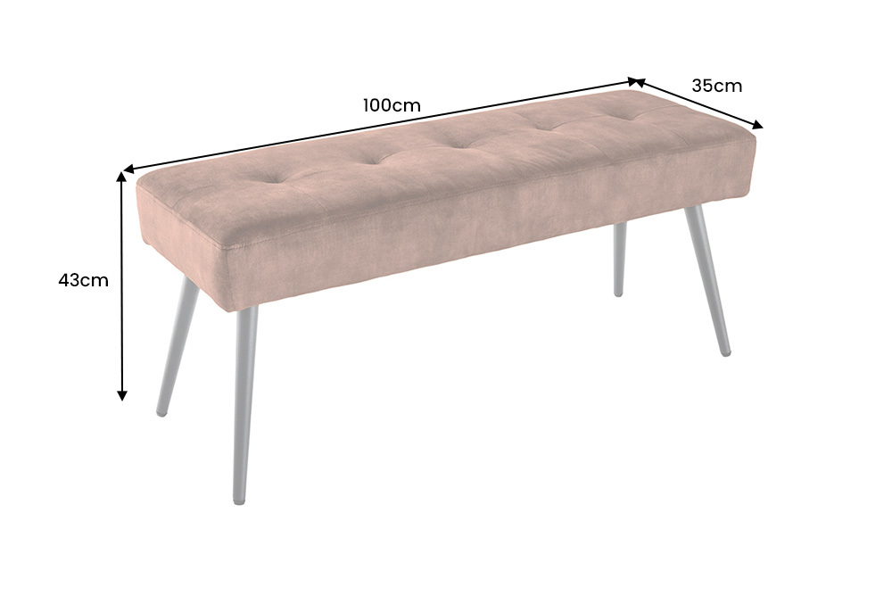 Design Sitzbank BOUTIQUE 100cm rostbraun Samt schwarze Metallbeine Polsterbank