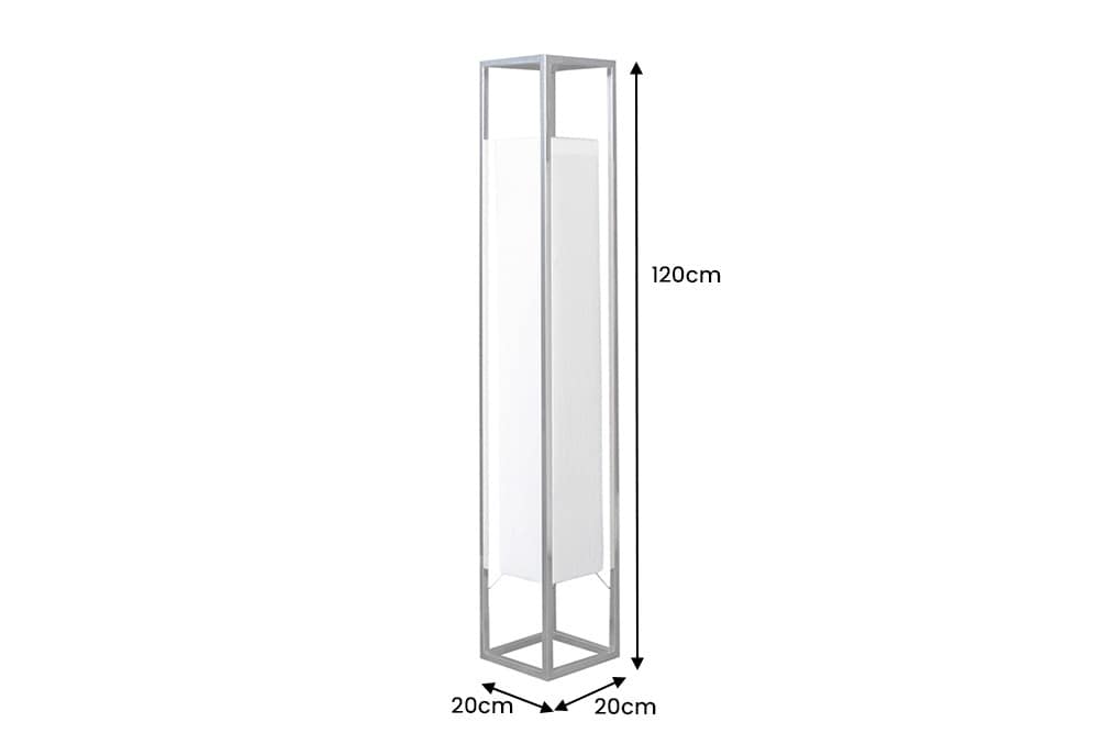 Moderne Stehlampe AGAPUNE 120cm weiß silber mit Papierschirm und Edelstahlgestell