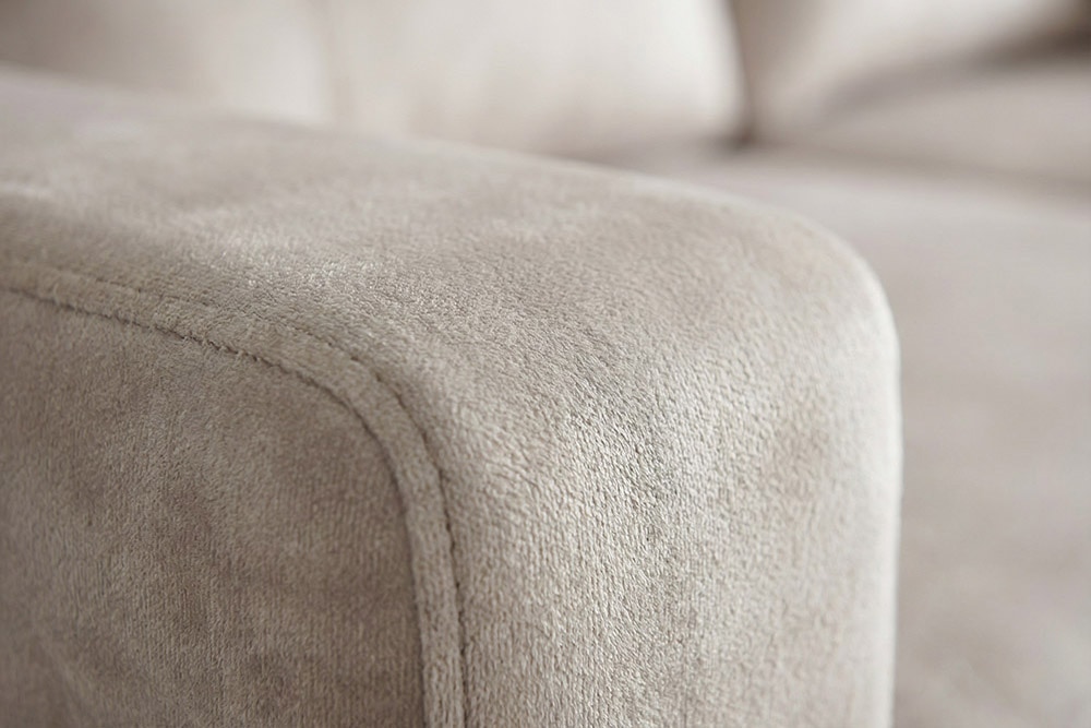 Ecksofa mit Schlaffunktion APARTMENT beidseitig aufbaubar champagner beige Samt inkl. Stauraum