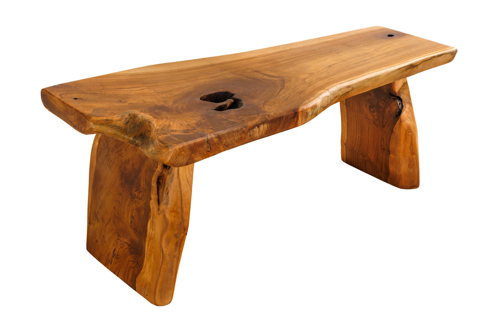 Massivholz Bank ROOT 100cm braun natur Teak Baumstamm