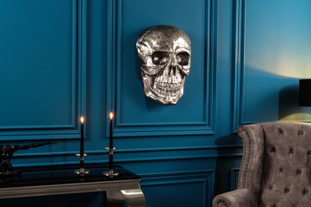 Exklusive Wandskulptur SKULL XXL 40cm silber Deko Totenkopf