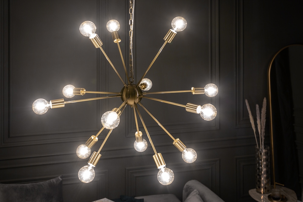Elegante Hängelampe SPUTNIK 87cm gold mit 14 Leuchtarmen