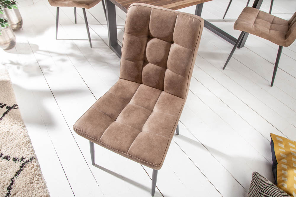 Retro Design Stuhl MODENA antik taupe Microfaser mit Ziersteppung
