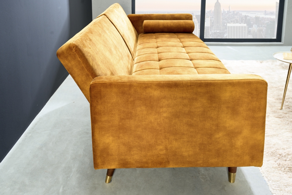Modernes Schlafsofa COUTURE 200cm senfgelb Microvelours 3-Sitzer Couch mit Schlaffunktion