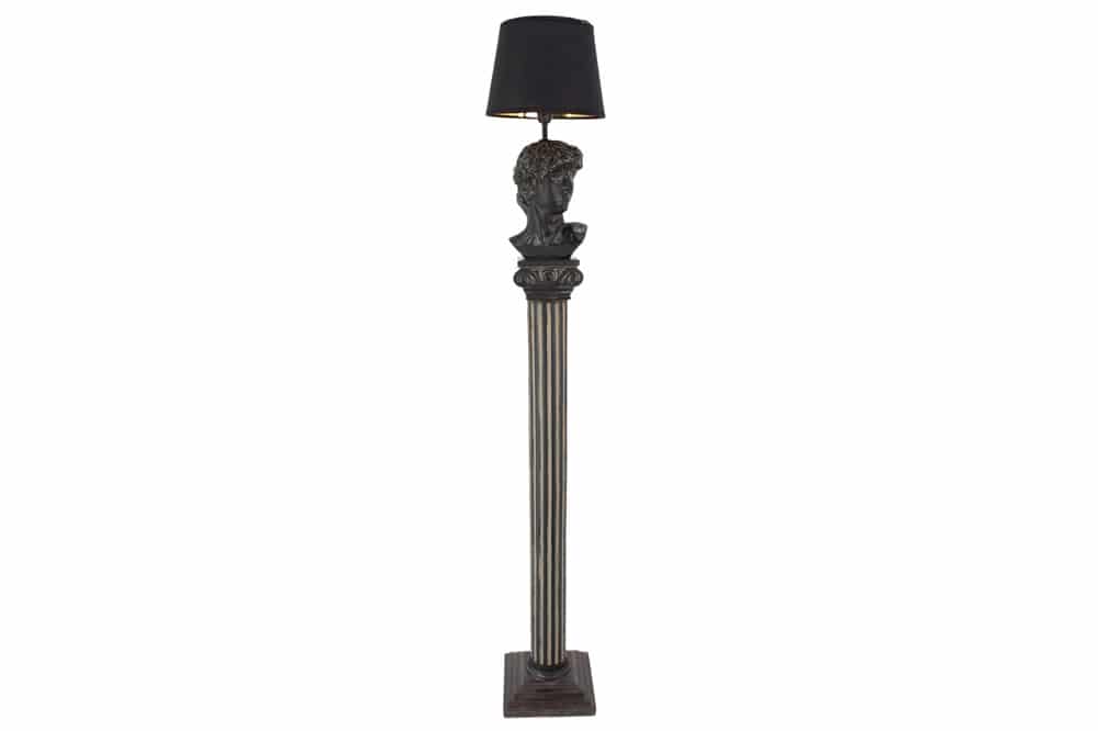 Handgefertigte Stehlampe DAVID 120cm schwarz mit Büste Stoffschirm