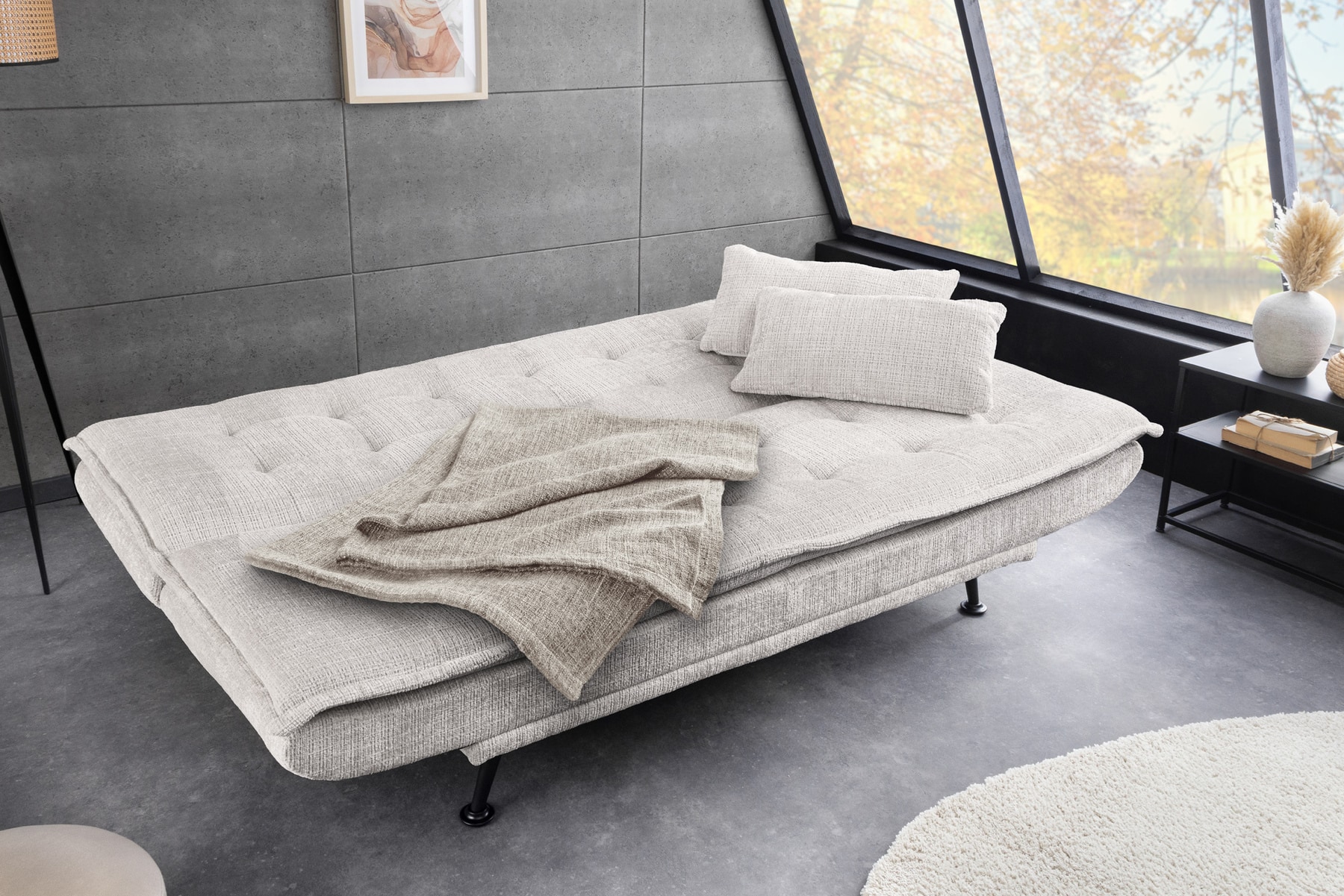 Modernes Schlafsofa JAZZ 190cm champagner beige Chenille 3-Sitzer Couch