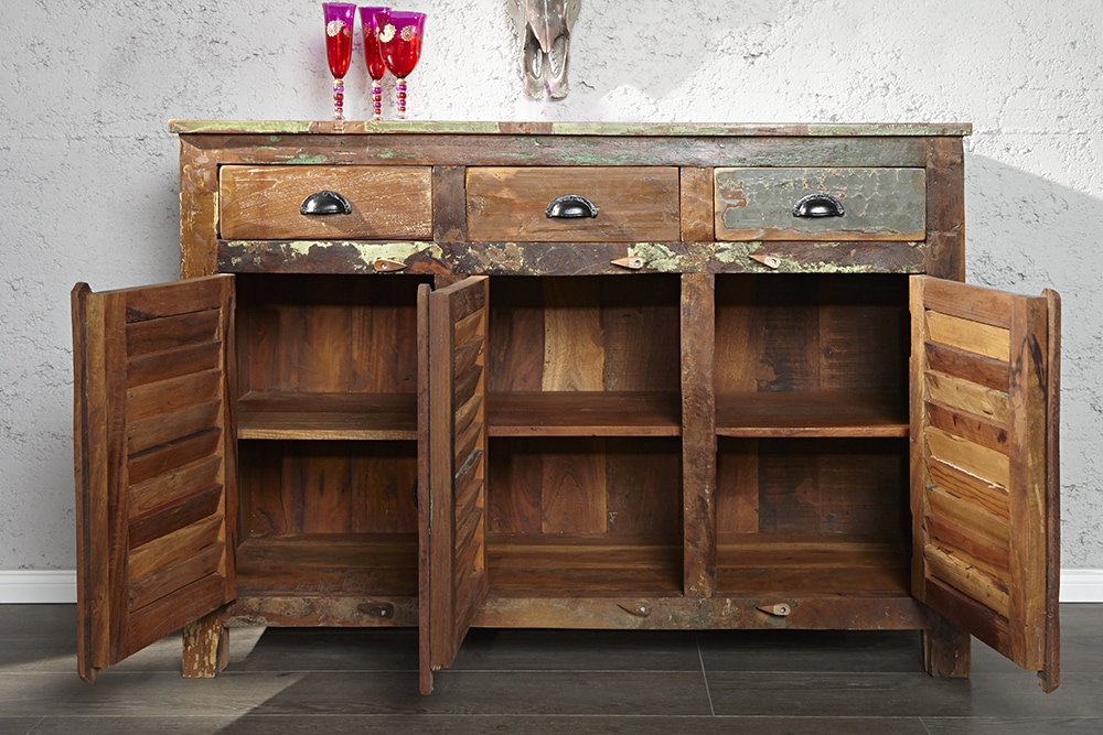 Einzigartiges Sideboard JAKARTA 125cm recyceltes Massivholz aus Fischerbooten